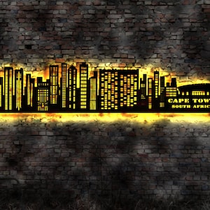 Skyline Kapstadt Cape Town Capital LED Wandbild   Holz Stadt AK Karte Map Stadtplan Wandsticker Leuchtbild Wandtattoo Reiseführer Silhouette