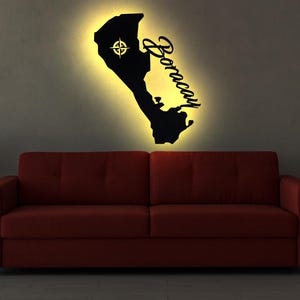 Skyline Insel  Boracay  Philippinen  LED Wandbild   Holz Stadt AK Karte Map Stadtplan Wandsticker Wandtattoo Reiseführer Silhouette