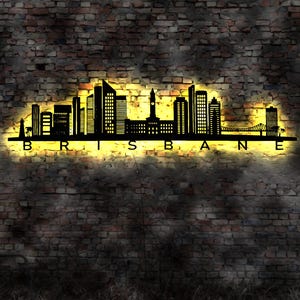 Skyline Brisbane Australia Queensland  LED Wandbild Holz Stadt AK Karte Map Stadtplan Wandsticker  Wandtattoo Reiseführer Silhouette
