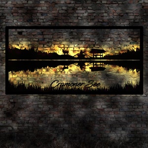 Dein See WUNSCHTEXT  Abendstimmung als LED Wandbild Seen Dorfsee Dolgener Silhouette Aufkler Umriss Drewitzer Flacher Flachsee Fleesensee