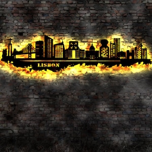 Skyline Lisbon Lisbon LED wall picture wood city AK map map city map wall sticker illuminated image neon advertising wall sticker travel guide Portugal