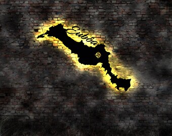 Skyline Euboea Island Holiday LED Wall Picture Wood City AK Map Wall Sticker Illuminated Image Wall Decal Travel Guide Silhouette