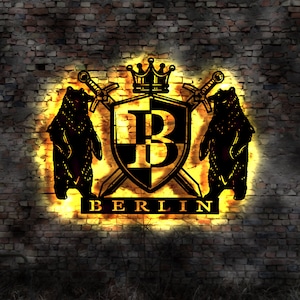Stadt Map  Berlin  LED Wandbild Holz Wandtattoo Reiseführer Silhouette