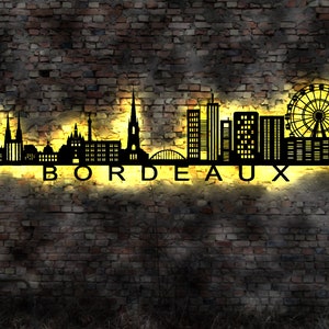 Skyline Bordeaux  France Frankreich LED Wandbild Holz Stadt AK Karte Map Stadtplan Wandsticker Leuchtbild Neonreklame Wandtattoo