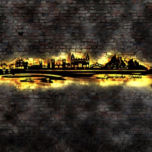 Skyline Liparische Inseln Urlaub  LED Wandbild Holz Stadt AK Karte Map Wandsticker Leuchtbild Neonreklame Wandtattoo Reiseführer Silhouette