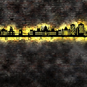 Skyline Budapest Hauptstadt Ungarn  LED Wandbild Holz Stadt AK Karte Map