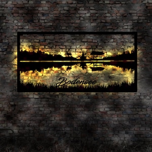Beleuchtete Skyline Bodensee Abendstimmung  Flagge Fahne Urlaub Wanderkarte Buch Deko Zeichen Bild no Neonreklame Neon sign  Silhouette Buch