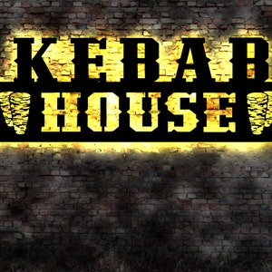 Kebab House LED Pizza Snack Bar Doner Salad everything? Sign Doner Skewer Illuminated Sign LED Decoration Sign
