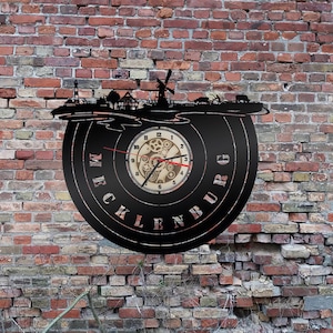 Uhr Wanduhr Bild Mecklenburg Bundesland Vorpommern Rostock Schwerin  Stadt Wanddeko Silhouette Skyline Sticker Wandtattoo
