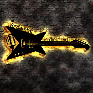 Señal de luz LED Maldita sea, te amo, guitarra, guitarra, letrero de neón, letrero de neón, texto deseado hecho según tus deseos, letrero de madera