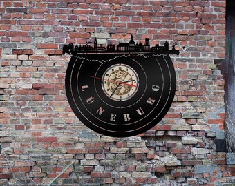 Wall Clock Clock 3D LED Decoration Skyline Lüneburg Wood Silhouette Wall Sticker Wall Hanging Sights Wildpark Old Town