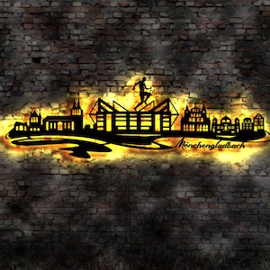 Skyline Mönchengladbach LED muurschildering hout stad AK kaart stadsplattegrond muursticker lichtbeeld neonbord muurtattoo reisgids silhouet