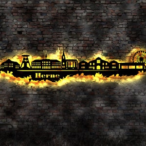 Skyline Stadt Herne LED Wandbild Holz Stadt AK Karte