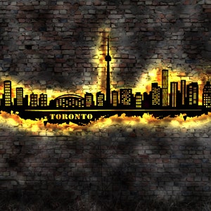 Skyline Toronto LED Wandbild Holz Stadt AK Karte Map Stadtplan