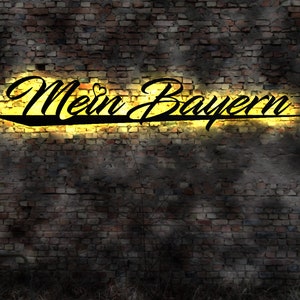 Mein Bayern Wandbild   Holz Stadt AK Karte Map Stadtplan Wandsticker Leuchtbild Neonreklame Wandtattoo Reiseführer Silhouette