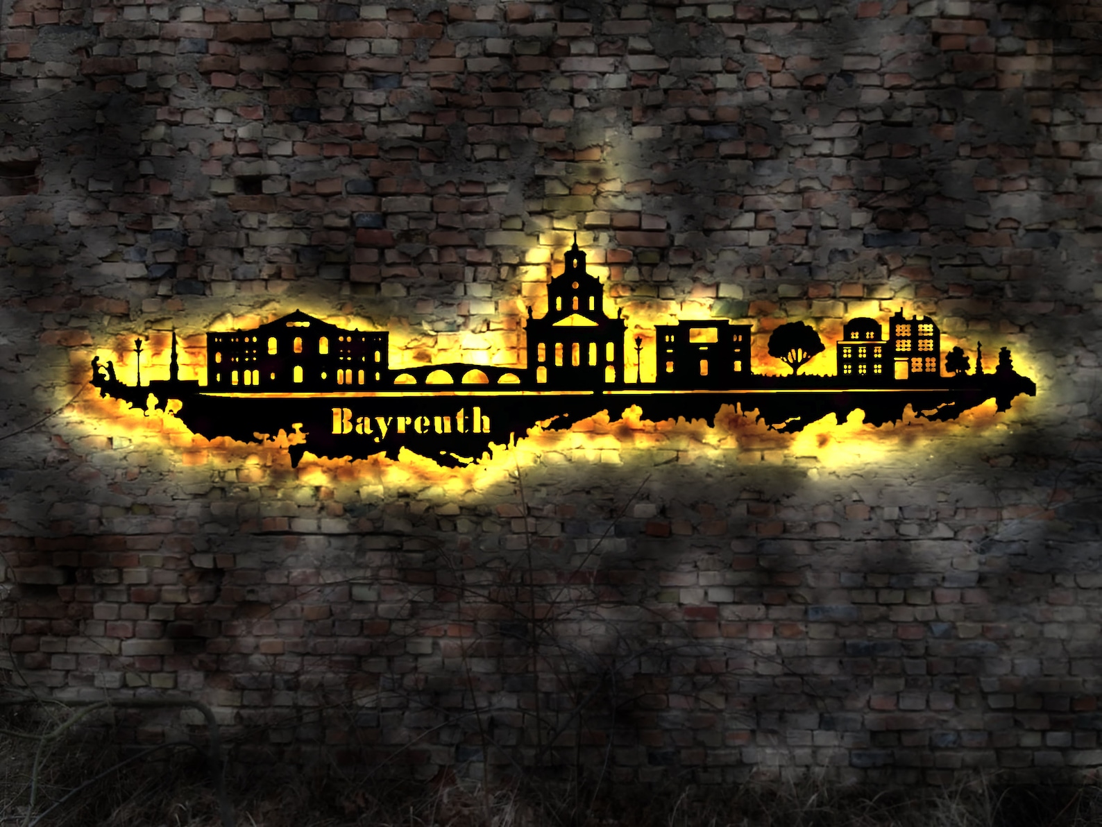 Skyline Bayreuth LED Wall Picture Wood City AK Map Map City Map Wall ...