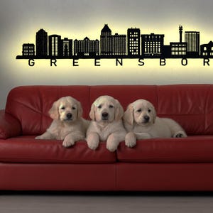 Skyline Greensboro North Carolina City LED Wall Mural Wood City AK Map Map City Map Wall Sticker Illuminated Image Neon Sign Wall Decal
