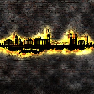 Skyline Freiburg  LED Wandbild Holz Stadt AK Karte Map Stadtplan