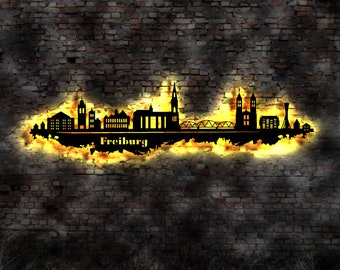 Skyline Freiburg LED mural wood city AK map map city map