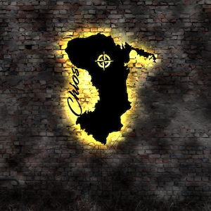 Skyline Chios Greece LED Wandbild   Holz Stadt AK Karte Map  Wandtattoo Reiseführer Silhouette