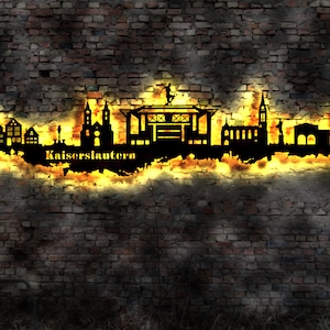Skyline Kaiserslautern  LED Wandbild Holz Stadt AK Karte Map Stadtplan Wandsticker Leuchtbild Neonreklame