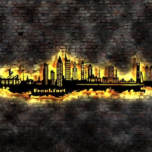 Skyline Frankfurt am Main mural madera ciudad AK mapa mapa mapa de la ciudad pegatina de pared imagen iluminada letrero de neón tatuaje de pared guía de viaje silueta