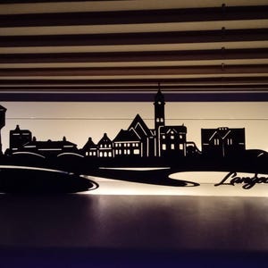 Batteriebetriebene Skyline Langeoog Deko  LED Wandbild   Holz Stadt AK Karte  Wandtattoo