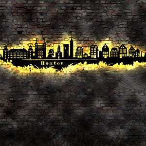 Skyline Höxter LED Wandbild Holz Stadt AK Karte  StadtplanWandtattoo  Silhouette