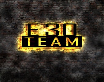 E30 E 30 Team illuminated sign neon advertising no stencil doormat sticker tuning sign workshop metal sign neon advertising parts logo emblem