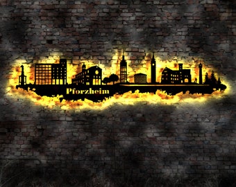 Skyline Pforzheim LED wall picture wood city AK map map city map wall sticker illuminated image neon advertising