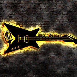 LED illuminated sign Over 7 seven bridges guitar guitar illuminated sign neon sign custom text made to order wooden sign