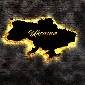 Bild  Ukraine Land country   LED Wandbild Holz Stadt AK Karte Map Wandsticker Leuchtbild Deko Wandtattoo Reiseführer Silhouette
