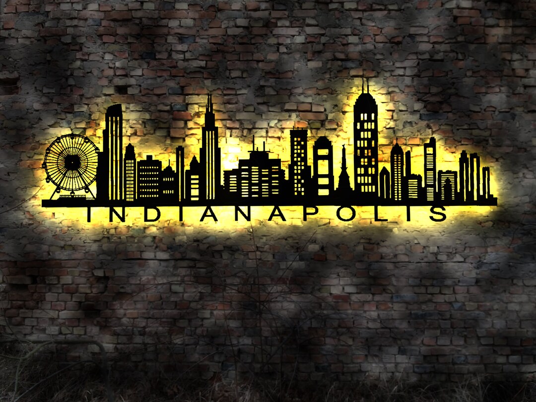 Skyline Indianapolis USA LED Wall Picture Wood City AK Map Map City ...
