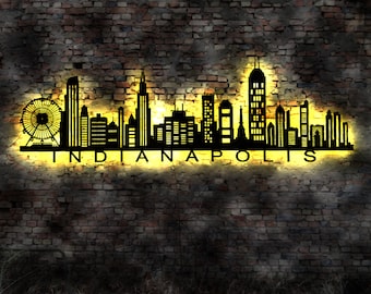 Skyline Indianapolis USA LED wall picture wood city AK map map city plan illuminated image neon advertising wall sticker wall sign silhouette