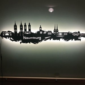 Skyline Naumburg LED Wandbild aus Holz Stadt AK Karte Map Stadtplan Wandsticker Leuchtbild Neonreklame Wandtattoo Reiseführer Silhouette