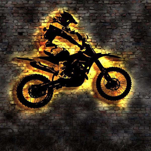 LED Leuchtreklame 3D  Deko Super Moto Supermoto  Motocross Biker Motorrad Rennen Rennfahrer Vollcross