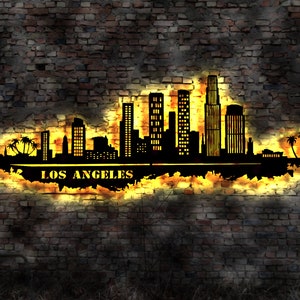 Skyline Los Angeles LED Wandbild Holz Stadt AK Karte Map