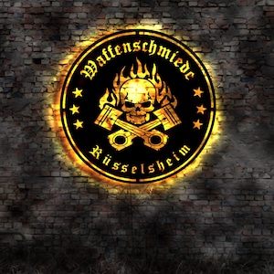 Waffenschmiede Rüsselsheim   Stadt Skyline Silhouette Aufkleber Aufnäher Fahne Flagge Tattoo Wandtattoo logo Symbol Stadtführer Plan