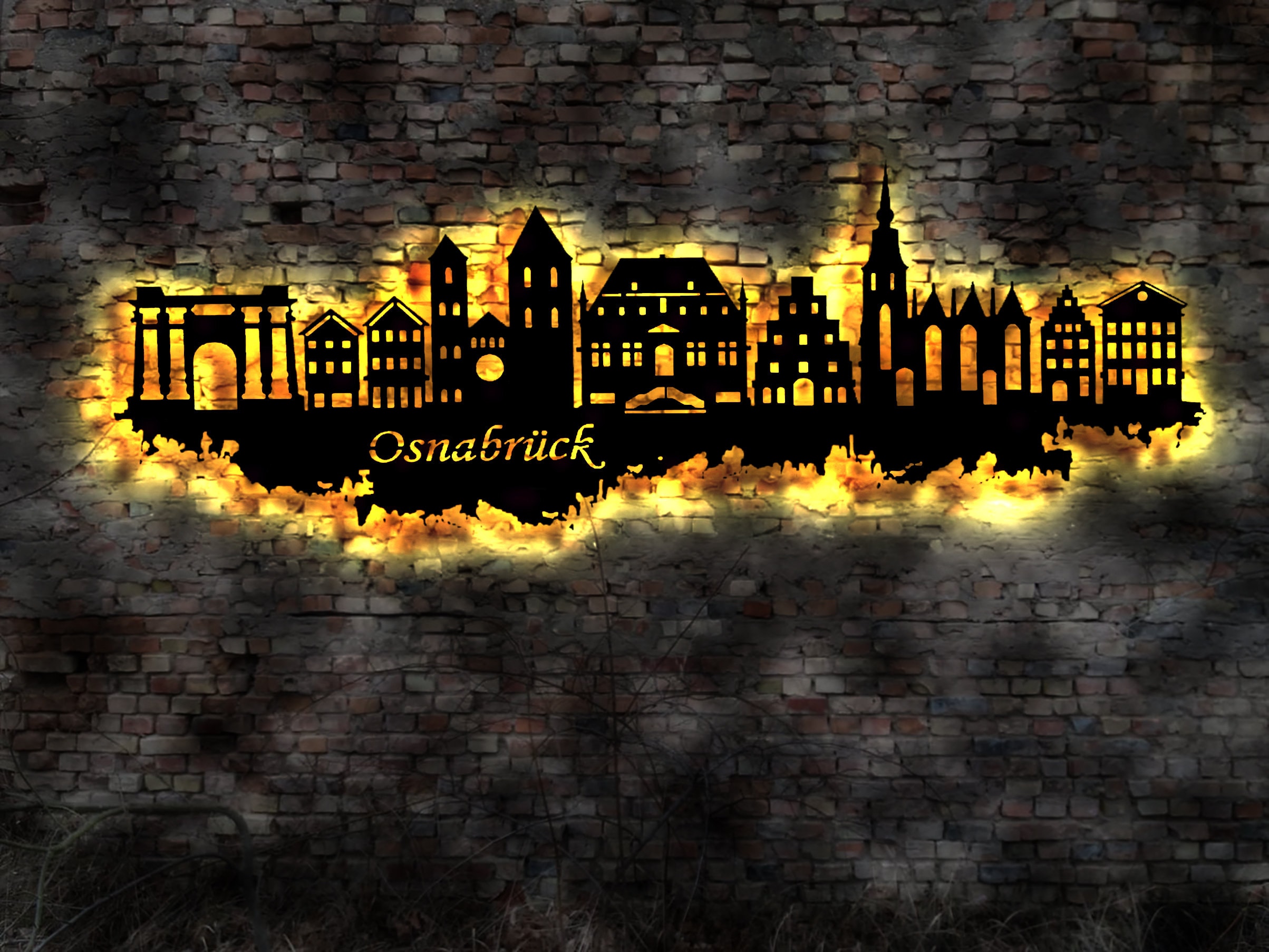 Skyline Osnabrück LED Wall Picture Wood City AK Map Map City Map Wall ...