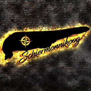 Skyline Schiermonnikoog  LED Wandbild Insel  Holz Stadt AK Karte  Stadtplan Wandsticker Leuchtbild  Wandtattoo Reiseführer Silhouette