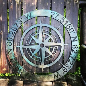 Personalized Compass Metal Sign - Custom Coordinates Sign Metal Compass Decor - Custom Metal Compass Sign