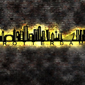 Skyline Rotterdam  LED Wandbild Holz Stadt AK Karte Map Stadtplan Wandsticker Leuchtbild Neonreklame Wandtattoo