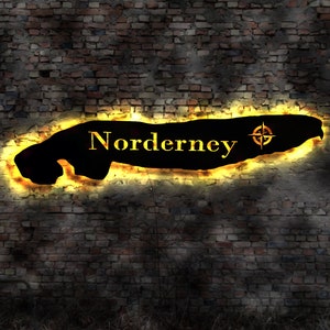 Skyline Norderney Ostfriesland Wattenmeer  Holz Stadt AK Karte Map Wandsticker Leuchtbild Neonreklame Wandtattoo Reiseführer Silhouette