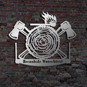 Stainless steel wall picture sign firewood log splitter chainsaw log beech SRM fireplace wood sign metal sign steel sign