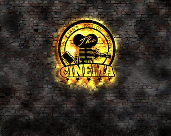 LED Cinema Popcorn Decoration Wall Sticker Movie Film Metal Sign Illuminated Sign Wall Sticker Illuminated Image Neon Advertising Projector Screen Star
