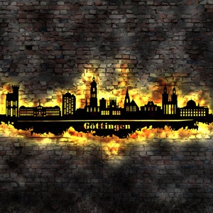 Skyline Göttingen LED Wandbild Holz Stadt AK Karte Map Stadtplan Wandsticker Leuchtbild Neonreklame Wandtattoo Reiseführer Silhouette