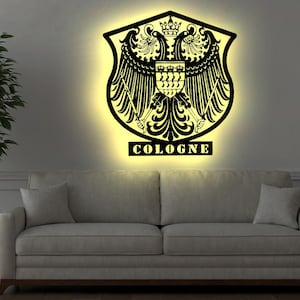 Wappen Köln  LED Wandbild aus Holz Stadt AK Karte Map Stadtplan Wandsticker Leuchtbild Cologne