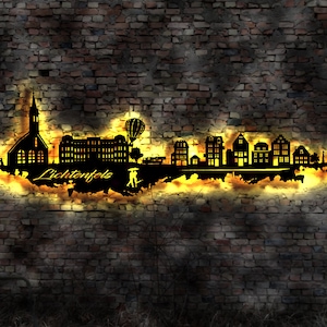 Skyline Lichtenfels LED Wandbild Holz Stadt AK Karte Map Stadtplan Wandsticker Leuchtbild Neonreklame Wandtattoo Reiseführer Silhouette
