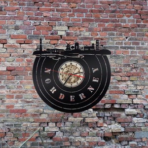 Wanduhr Uhr Holzuhr Uhren Ziffernblatt Skyline Norderney Nordsee  Stadt  Karte Map Wandsticker Leuchtbild Neonreklame Wandtattoo Reiseführer