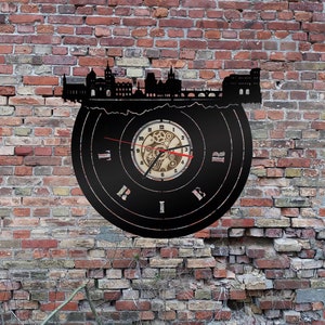 Klok wandklok foto Trier skyline silhouet sticker souvenir pensioen auto sticker bezienswaardigheden markt